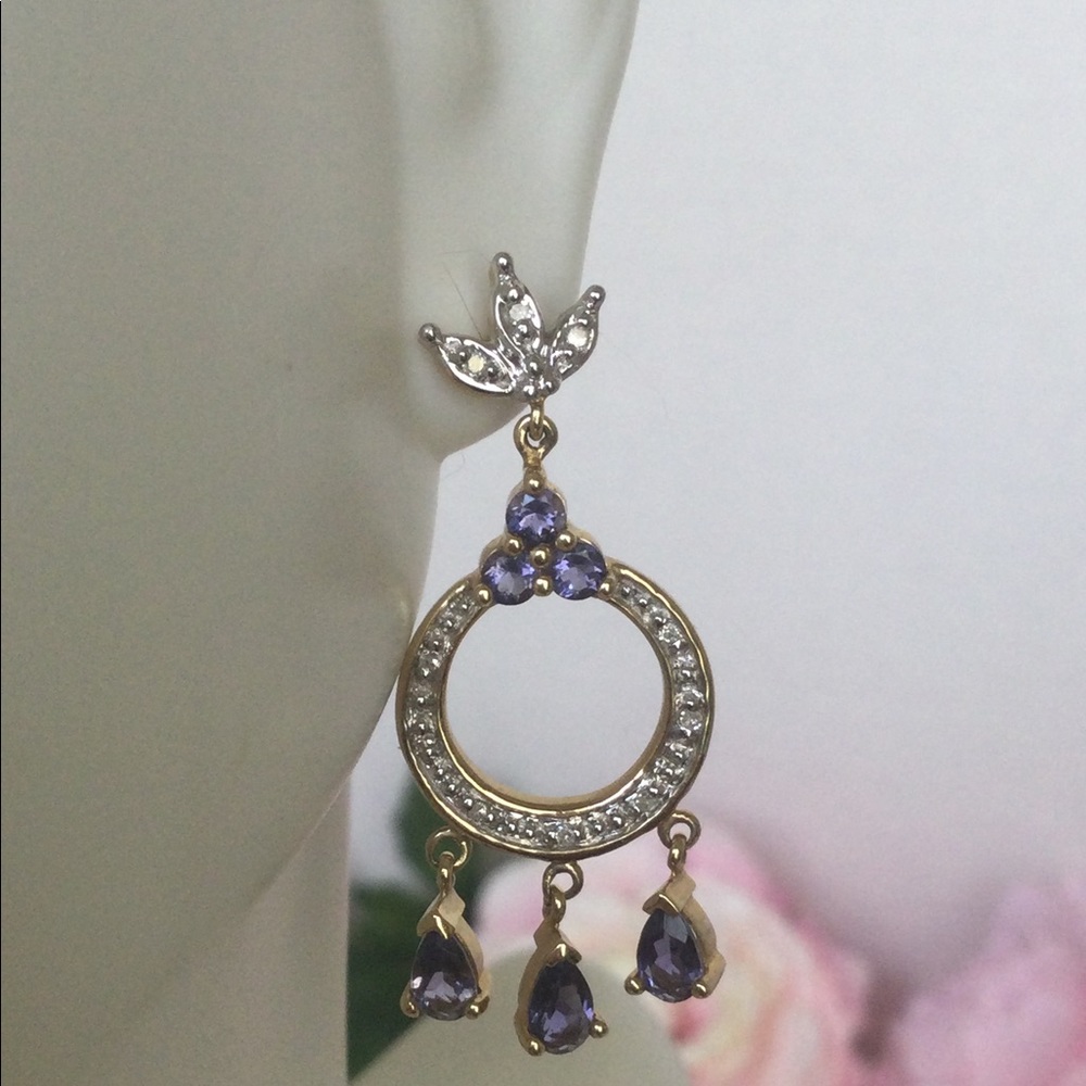 10k IOLITE CHANDELIER EARRINGS - Picture 6 of 6